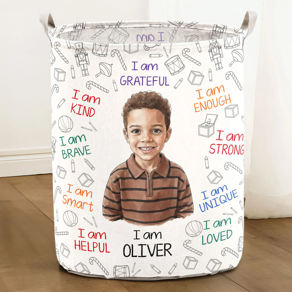 Kid Affirmations I Am Kind Smart Loved Watercolor - Personalized Basket