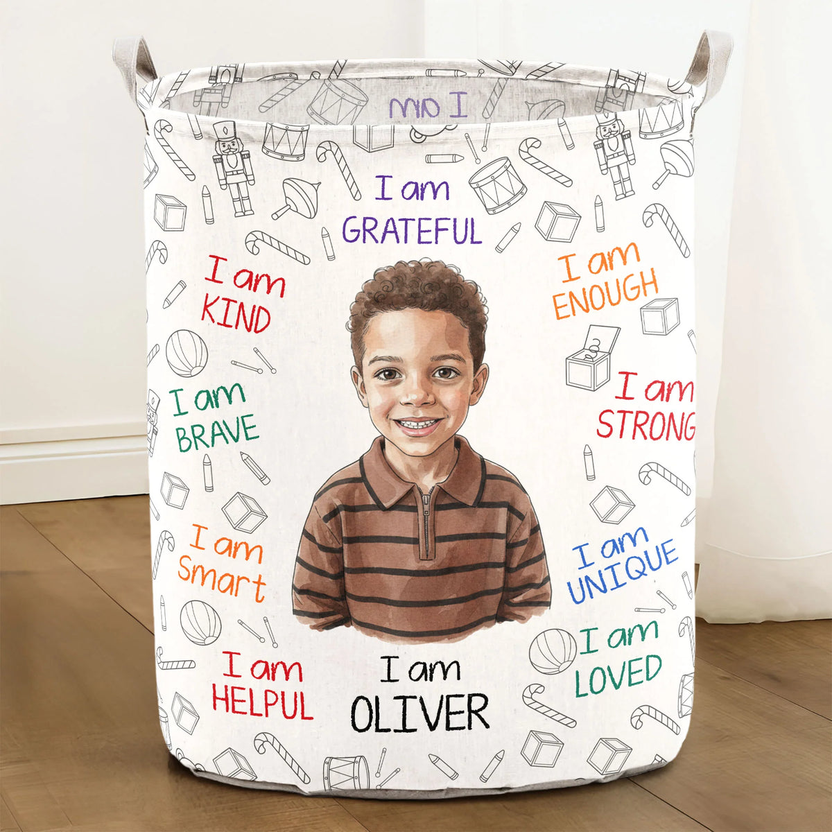 Kid Affirmations I Am Kind Smart Loved Watercolor - Personalized Basket