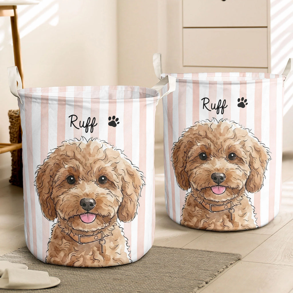 Custom Striped Pattern Watercolor Pet Portrait - Personalized Basket