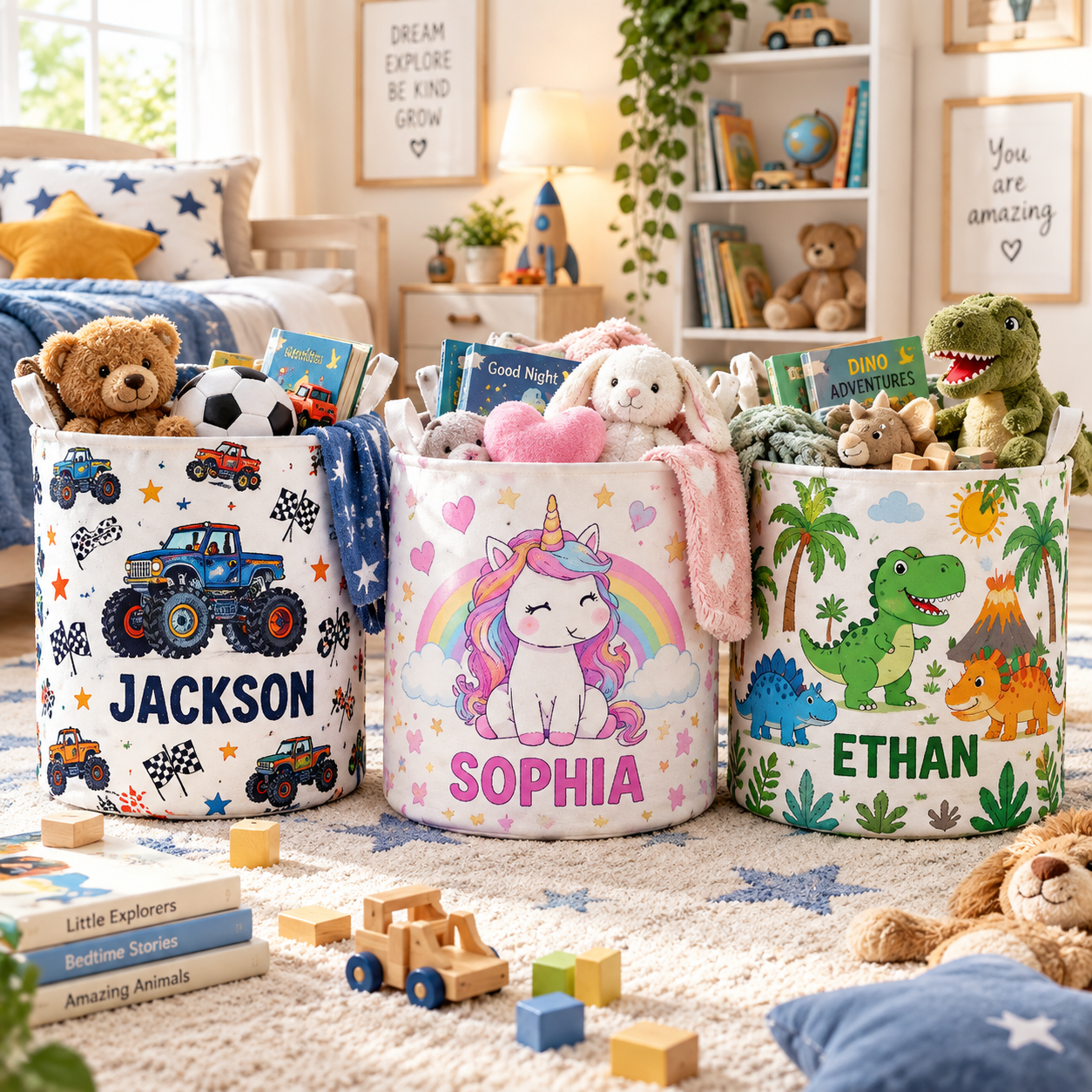 Personalized storage basket for an organized family space