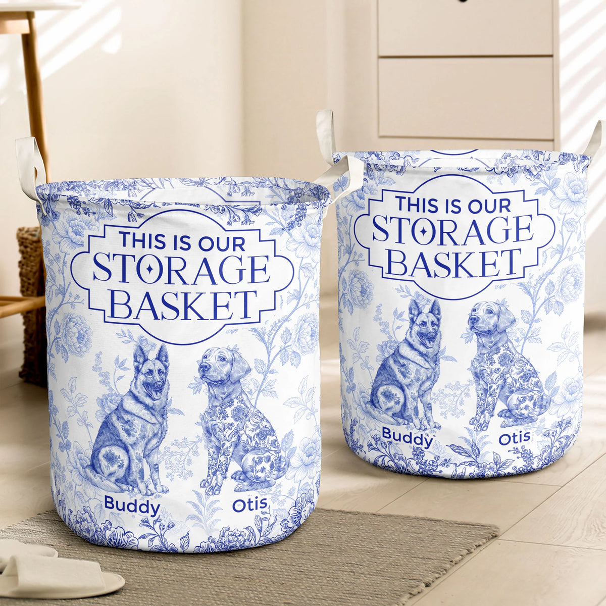 Dog Custom Breeds Floral Toile De Jouy French - Personalized Laundry Storage Basket