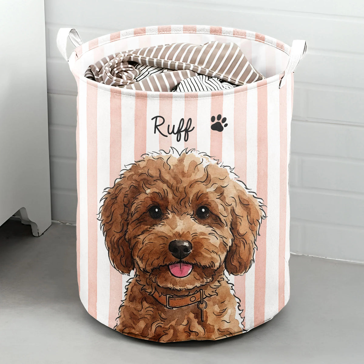 Custom Striped Pattern Watercolor Pet Portrait - Personalized Basket